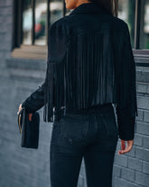 Walford Kurze Jacke Aus Wildlederimitat Mit Fransen - Schwarz